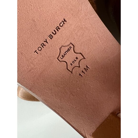 Tory Burch Brooke Stamped Heel Leather Bootie Brown Block Heel Ankle Boots Size - Picture 9 of 10